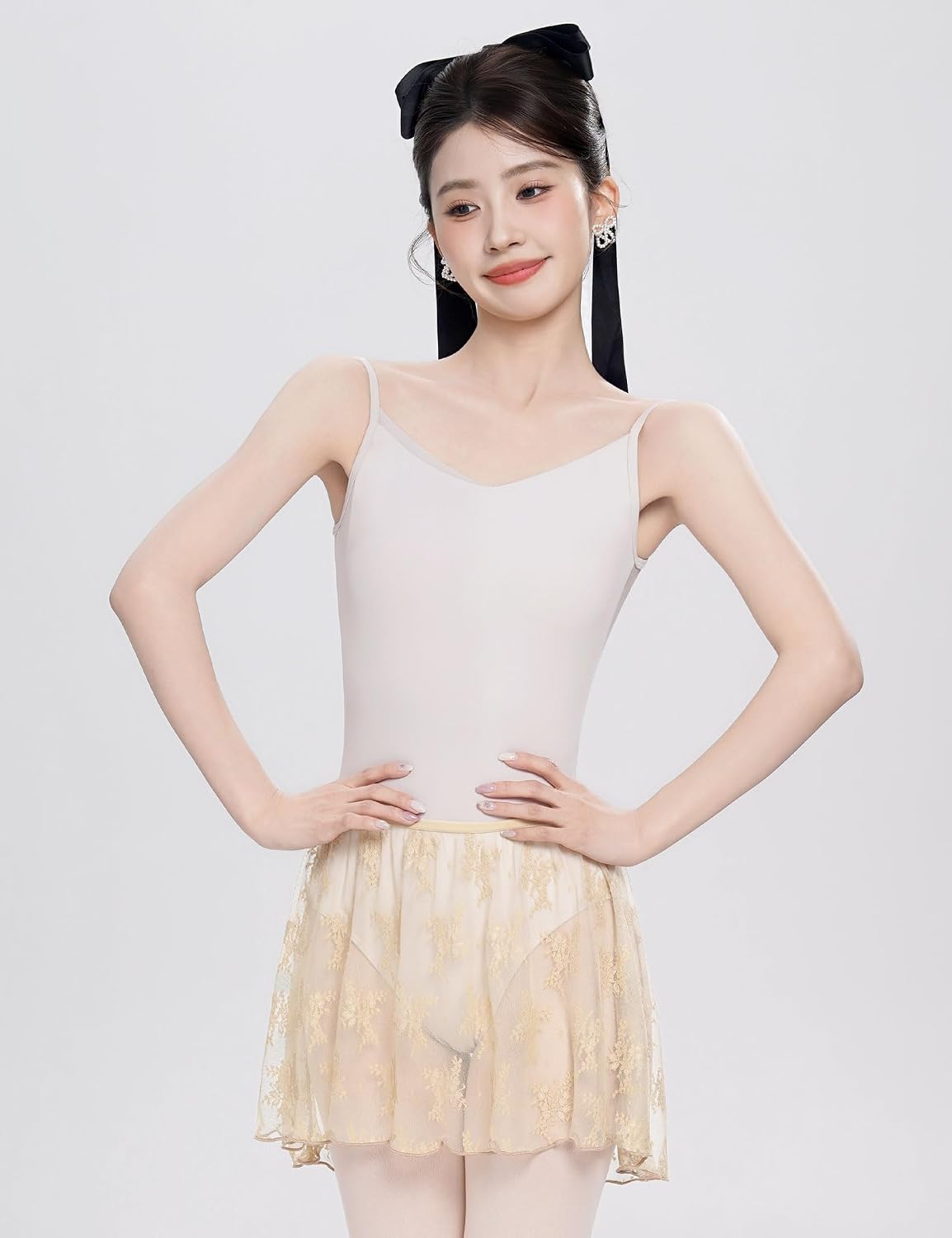 Women Sleeveless Ballet Leotards, Asymmetricly Lace Splice Dance&Gymnastics Bodysuits