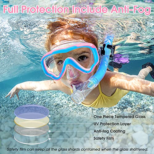 Vvinca Kids Swim Goggles With Nose Cover And Fabric Strap Cover, Kids Snorkel Mask Scuba Diving Mask Swim Mask Anti-Fog Clear View, Soft Silicone No Leak Swimming Goggles For Kids 6-14, Snorkel Gear #TOP2
