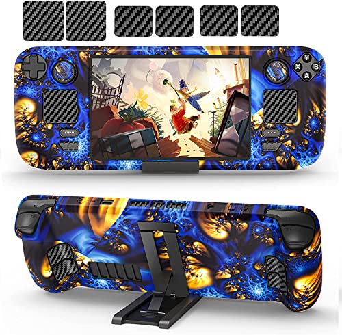 Tyasoleil Hülle für Steam Deck, Taisoleil Zubehör Set für Steam Deck, Inklusive Schutzhülle Silikon Cover Skin, Stand Dock Base, Touch Skin Aufkleber & Daumenkappe, rot Cover