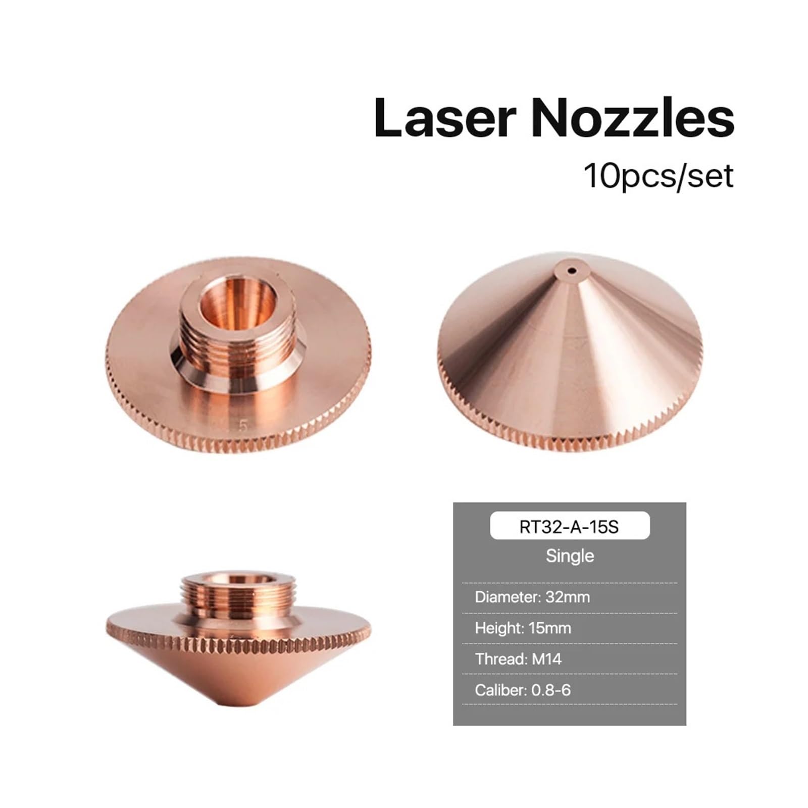 10 szt. dysz laserowych do spawania laserowego o średnicy 32 mm i kalibrze H15 0,8-6, jedno-/dwuwarstwowych, do maszyn CNC do cięcia włókien.