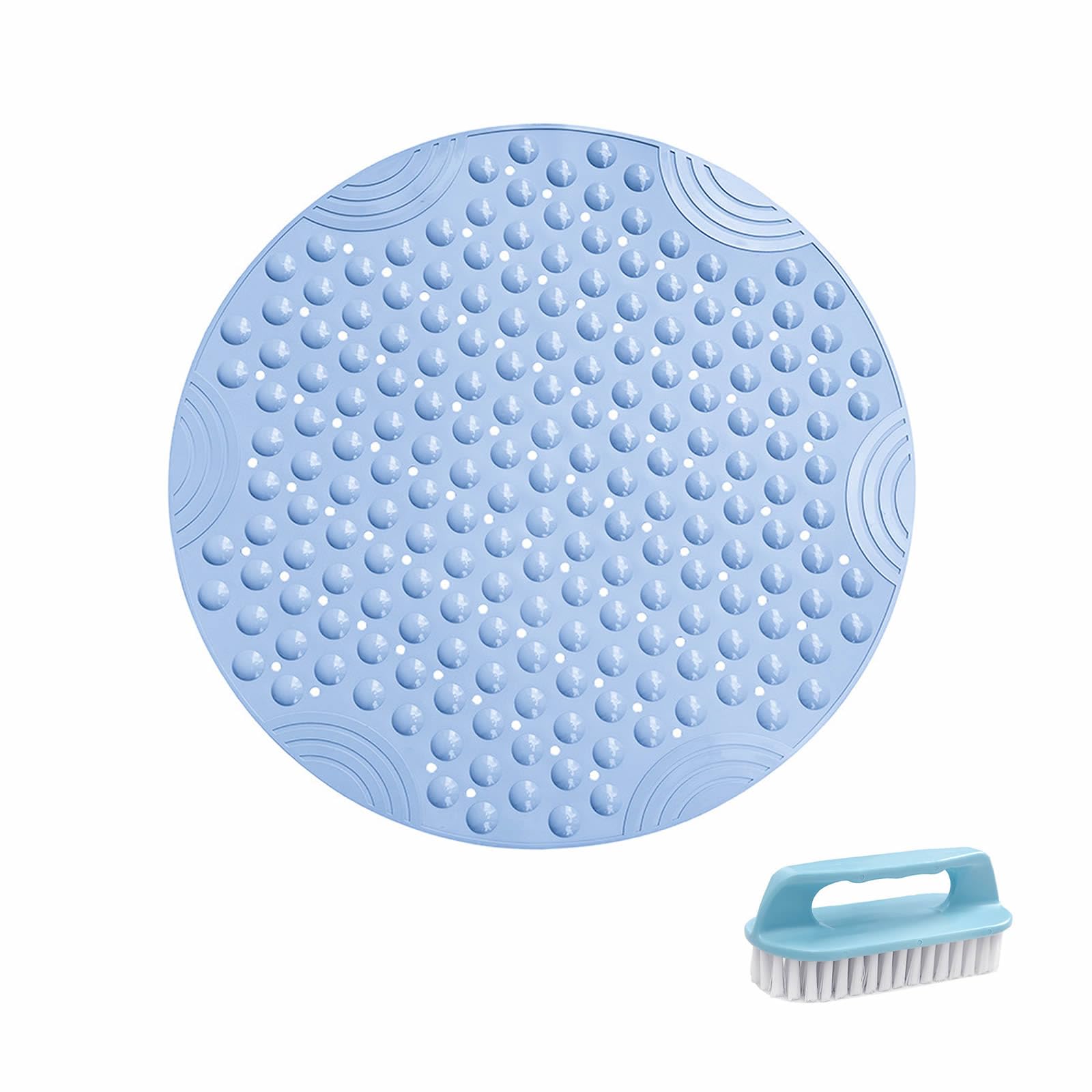 Alfombrilla Antideslizante para baño Alfombrilla de Ducha Alfombrilla de baño Bañera Antideslizante con Agujero de Drenaje Redondo con Cepillo de Limpieza (diametro 55 cm Azul Claro)