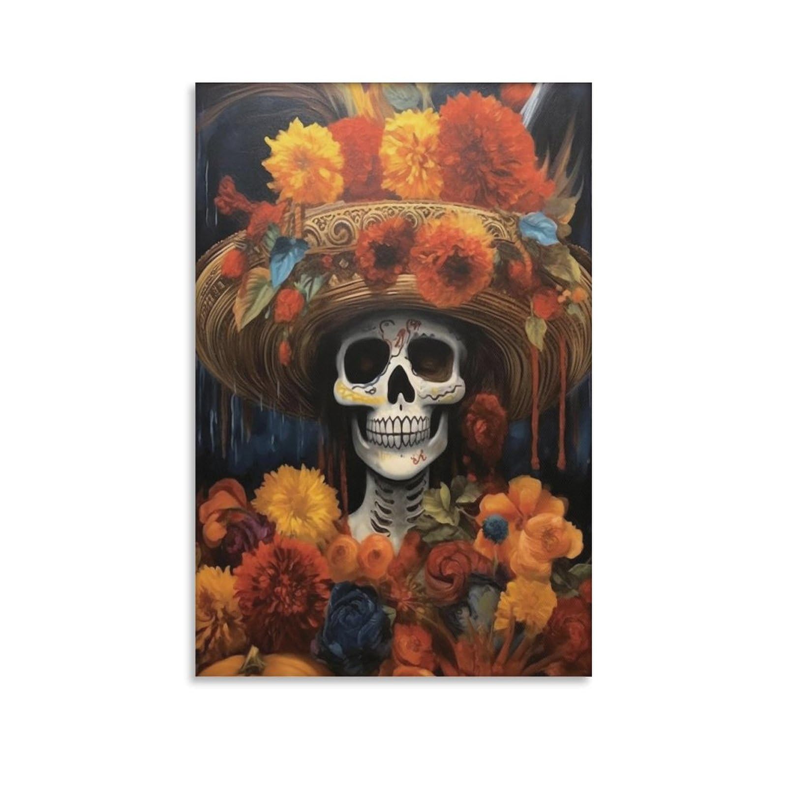 Dyhxa Catrina Calavera Poster, Dia De Los Muertos, Mexican Folk Art Painting, Printable Wall Art Decor Canvas Wall Art Posters And Prints Room Aesthetic Bedroom Office Decor 12X18inch(30X45cm)