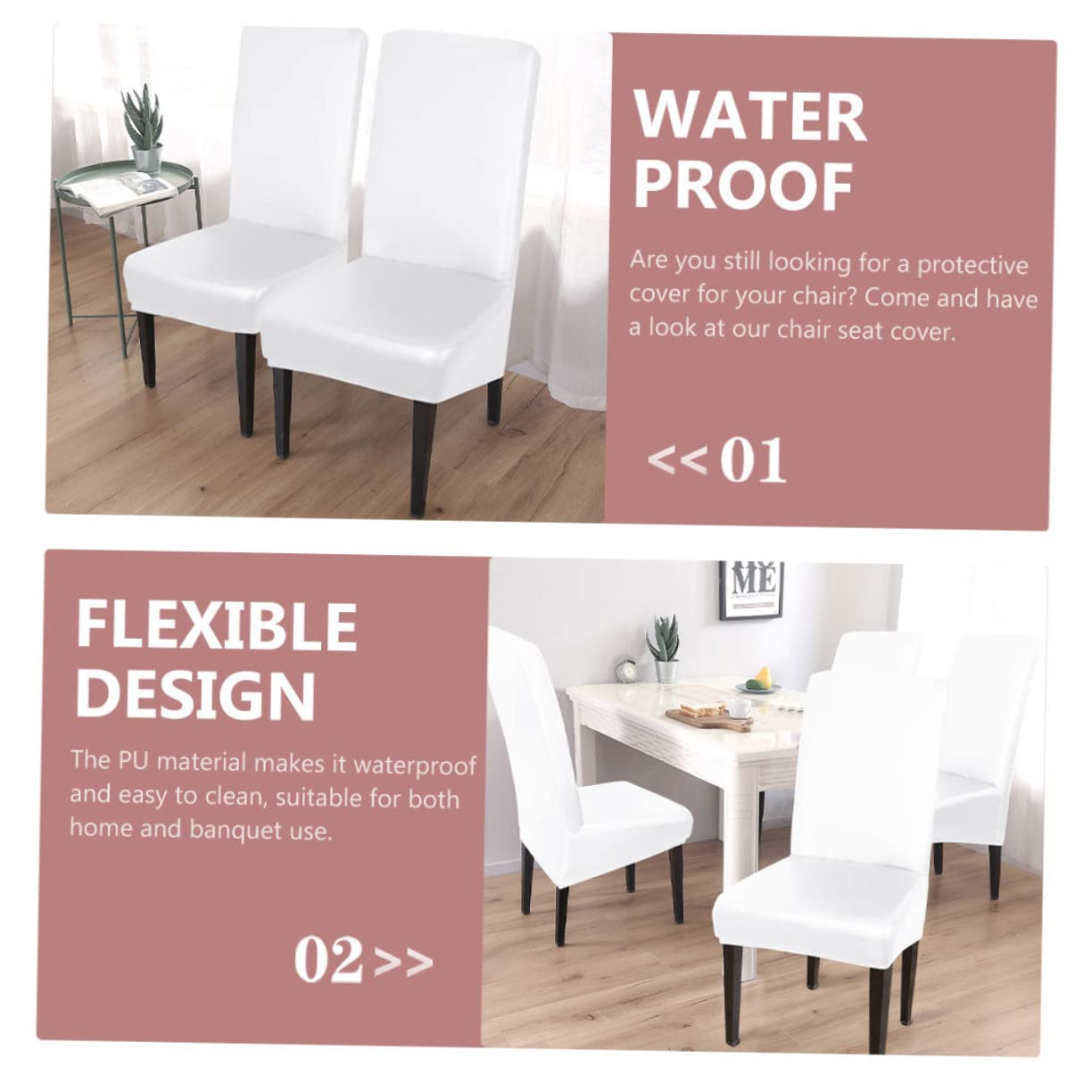 MAGICLULU PU Funda para Silla de Comedor en Color Claro, 4 Piezas Elástica