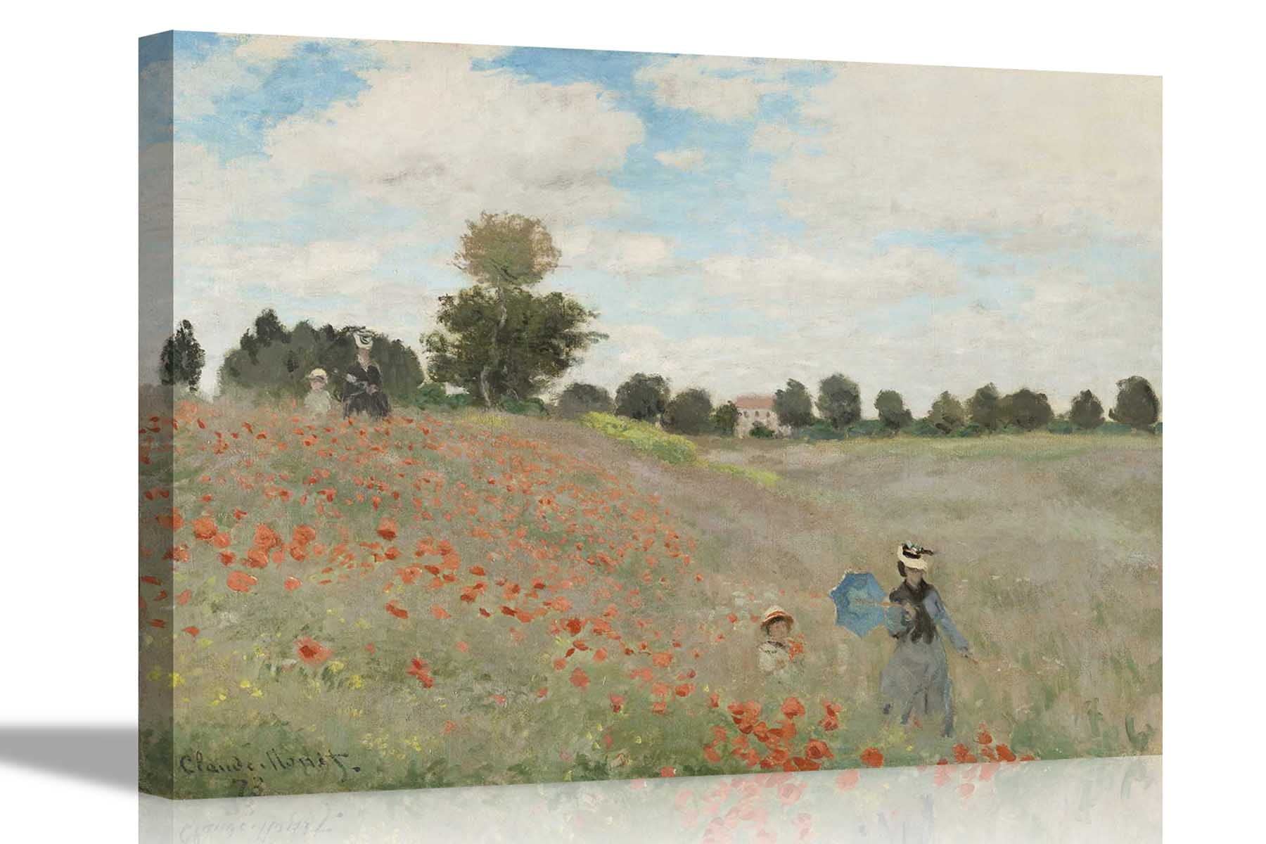 Artley Prints Poppy Field By Claude Monet Canvas Prints Framed Wall Art Home Wall Decor Stretched Ready To Hang Large 76 X 50Cm (30 X 20 Inches)