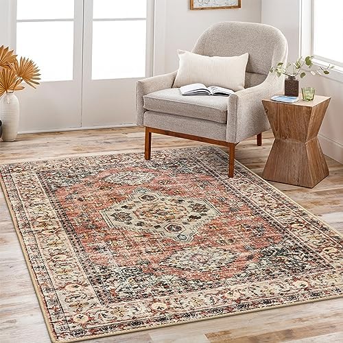 Uphome Boho Washable Entryway Rug 3x5, Blue Vintage NonSlip Rug for Bedroom, Soft