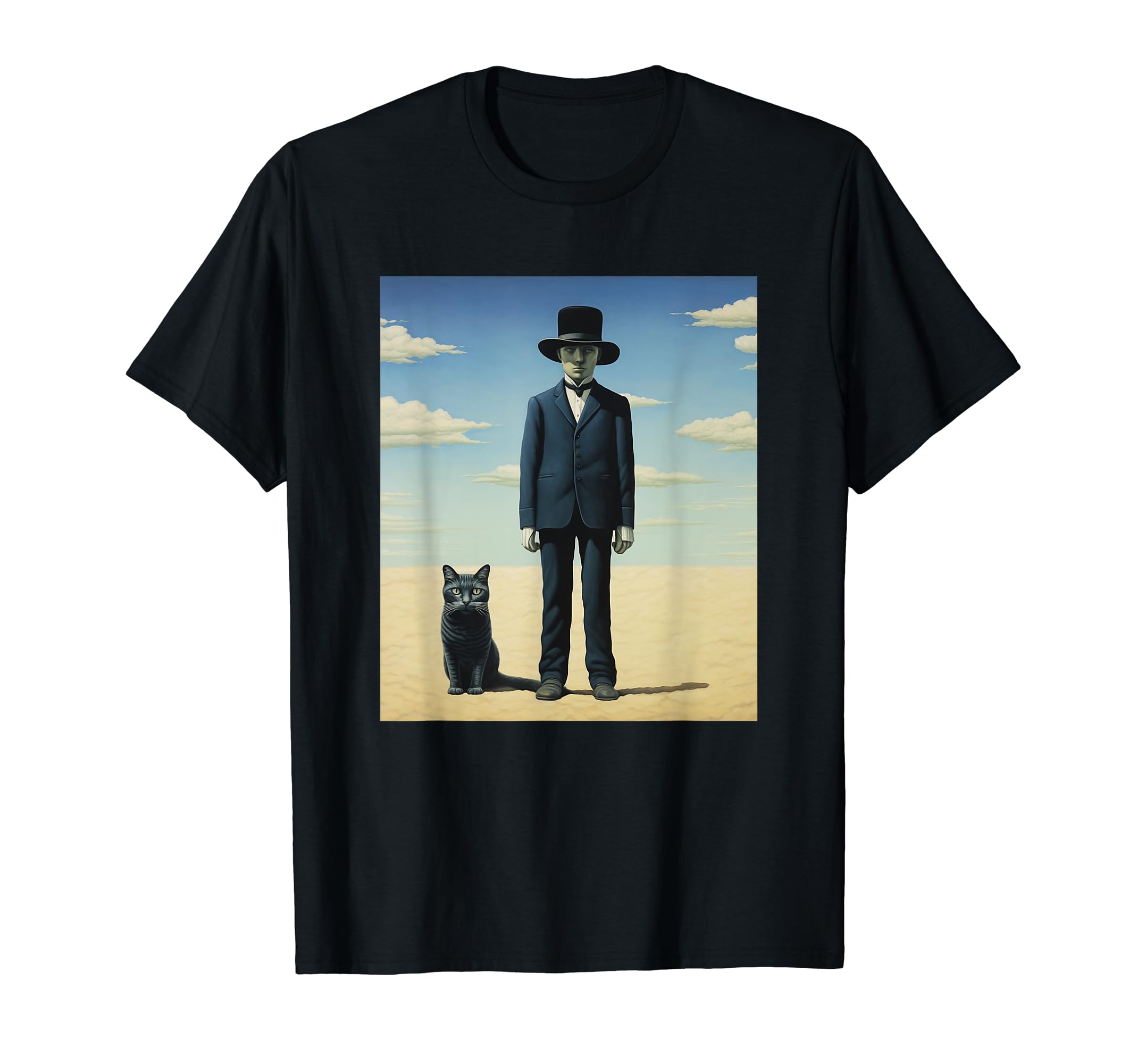Cats and Dogs in Parody ArtMagritte Meets Strange Cat: Funny Cat Portrait Parody Art T-Shirt