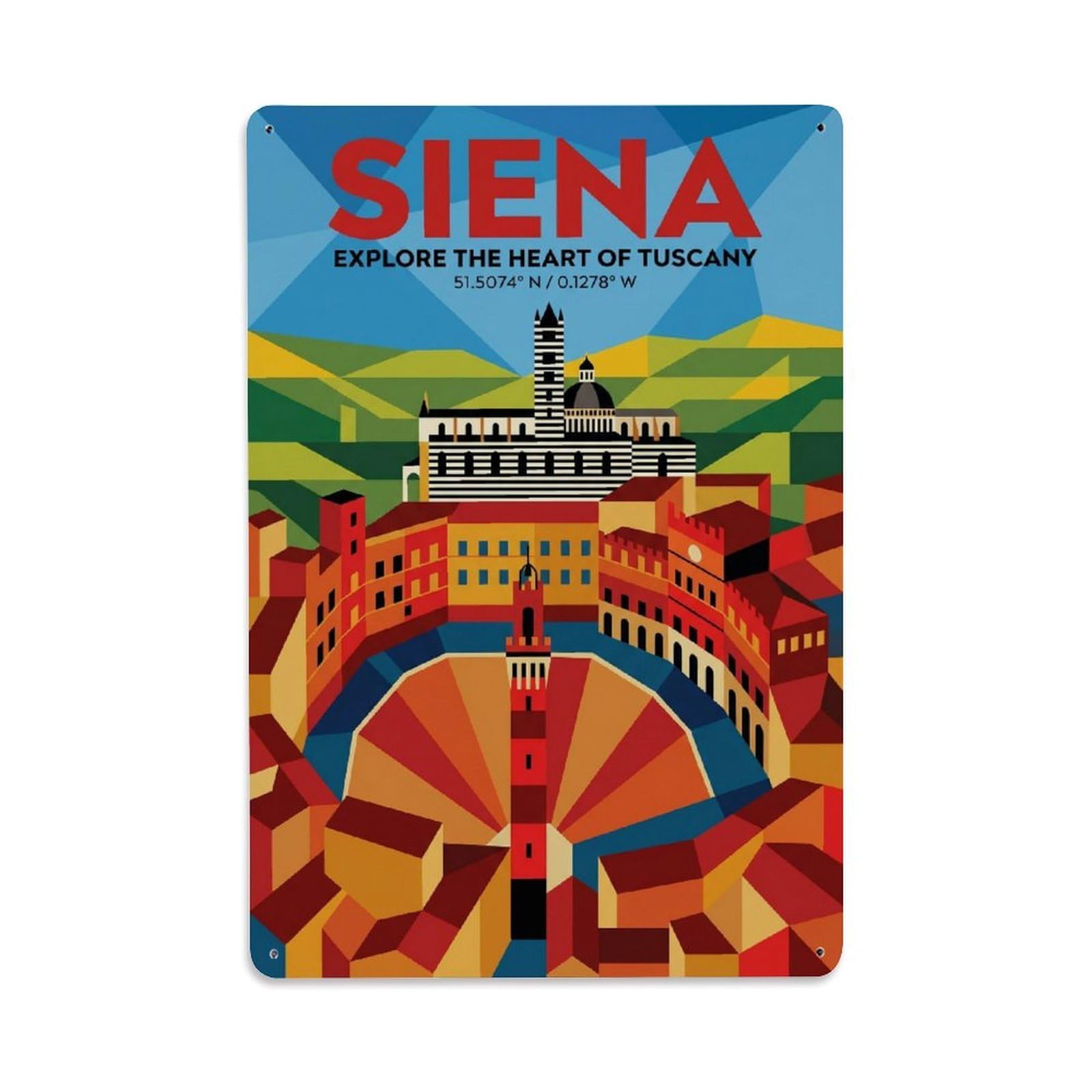 Olhnbad Style Historic Siena Italy Geometric City Travel Metal Tin Sign