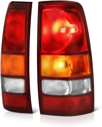 VIPMOTOZ Conjunto de lámpara de luz trasera estilo OE con lente roja y ámbar para Chevy Silverado 1999-2002 y GMC Sierra 1500 2500 3500 1999-2006,