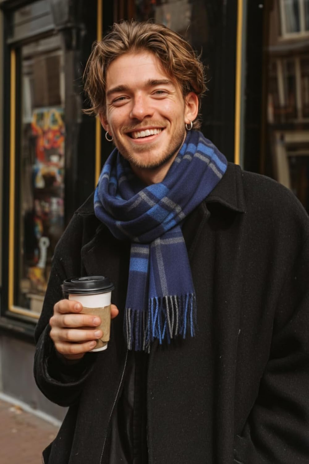 Cashmere scarf for men,100% Cashmere Plaid Tassel Scarf,Winter Warm soft Scarves with Gift Box Packaging - Image 3