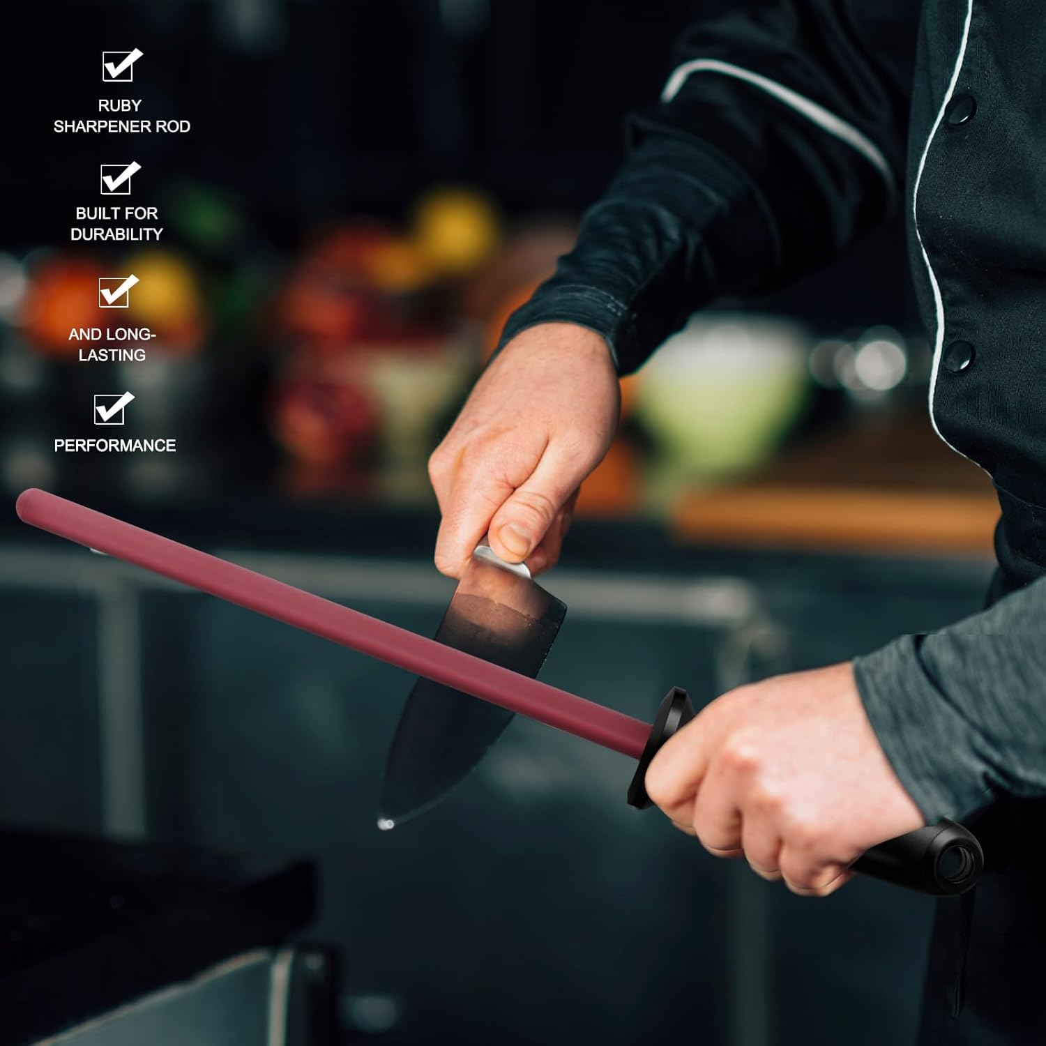 2 Pcs Ruby Sharpener Rod 14.9'' Durable Kitchen Knife Sharpener Rod Ruby Sharpening Stone Rods Knife Honing Rods for Kitchen Chef House Gift