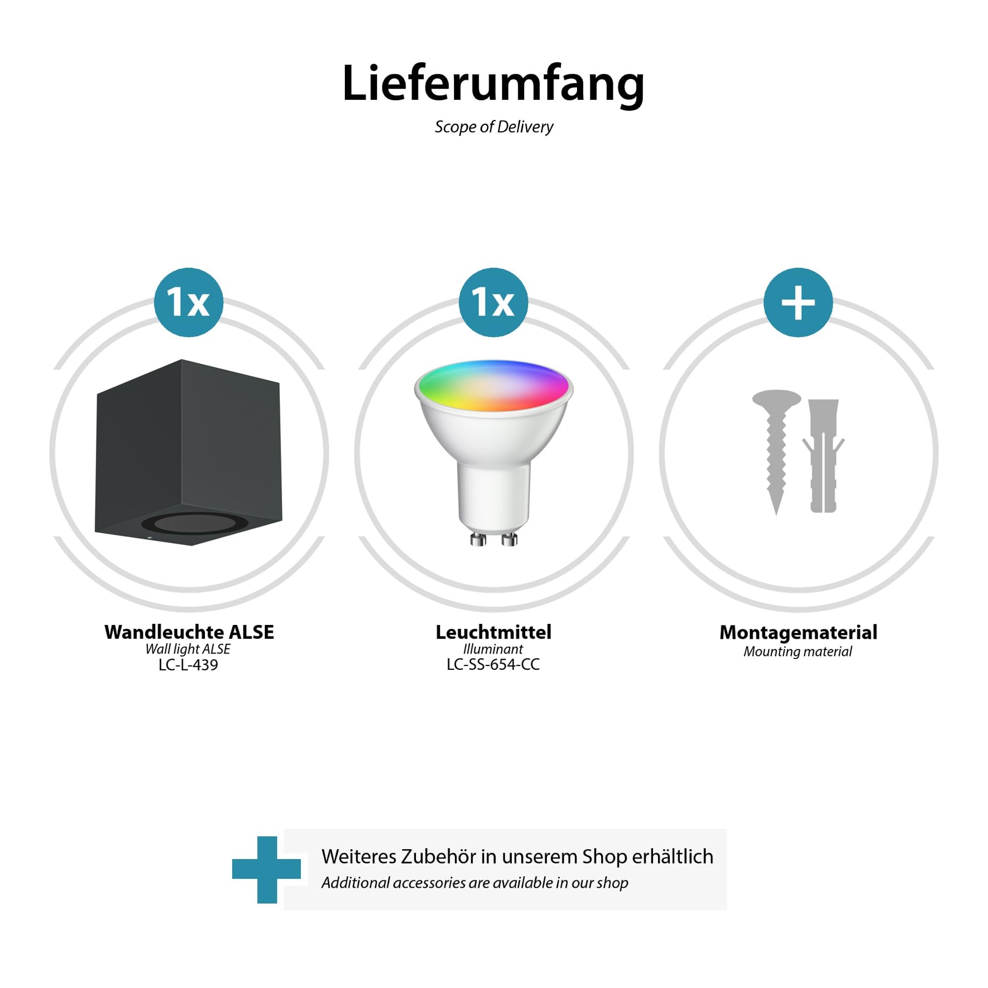 ledscom.de 4x kinkiet ALSE Downlight do zastosowań zewnętrznych, antracytowy, aluminiowy, prostokątny, w zestawie z żarówką LED GU10 RGBW do systemu Smart Home, 5,5 W, 473 lm