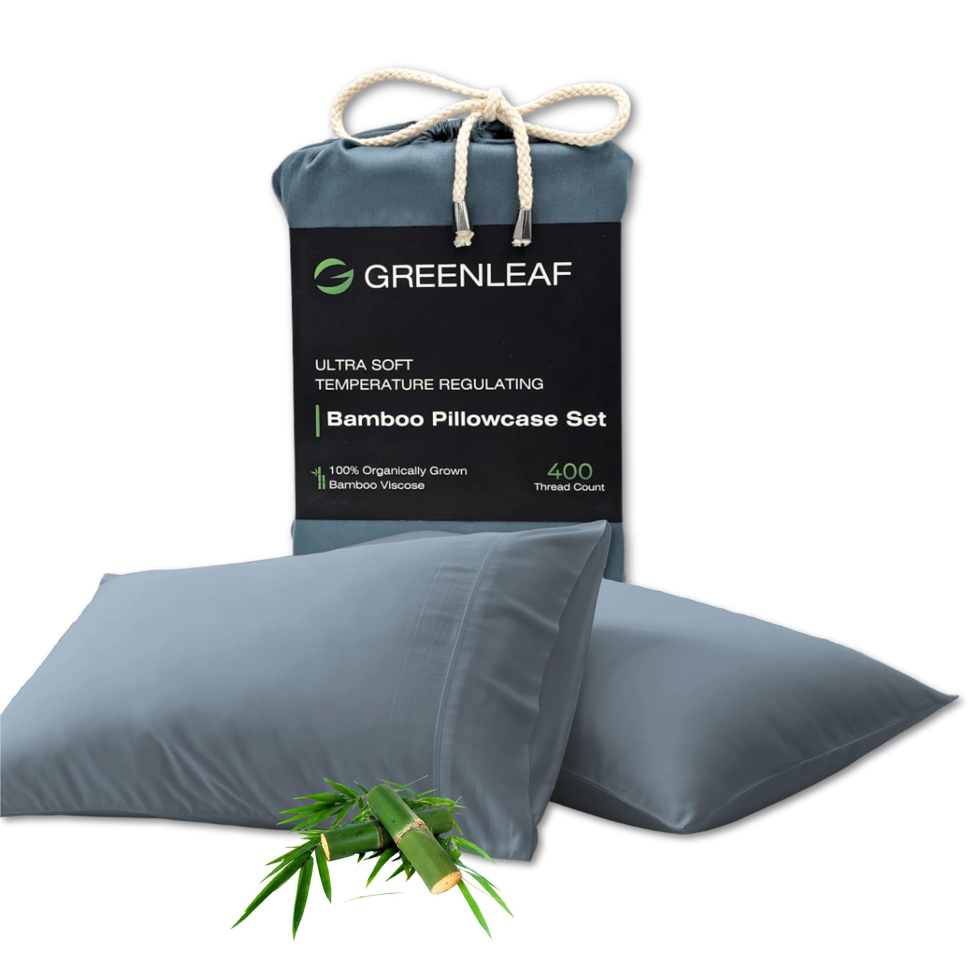 GREENLEAF King Pillow Cases Set of 2 Ultra-Soft Pillow Covers Envelope Closure Organically Grown 100 Viscose Derived from