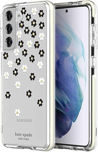 Miniatura 2 de kate spade new york Funda rígida defensiva compatible con Samsung Galaxy S21 5G – Flores dispersas negro/blanco/oro gemas/transparente/blanco