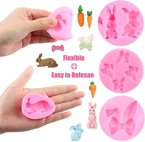 Vista 25 de ZiXiang Moldes para fondant de Pascua, moldes de silicona de conejo, molde de zanahoria y chocolate, molde de conejo, flor, caramelo para decoración