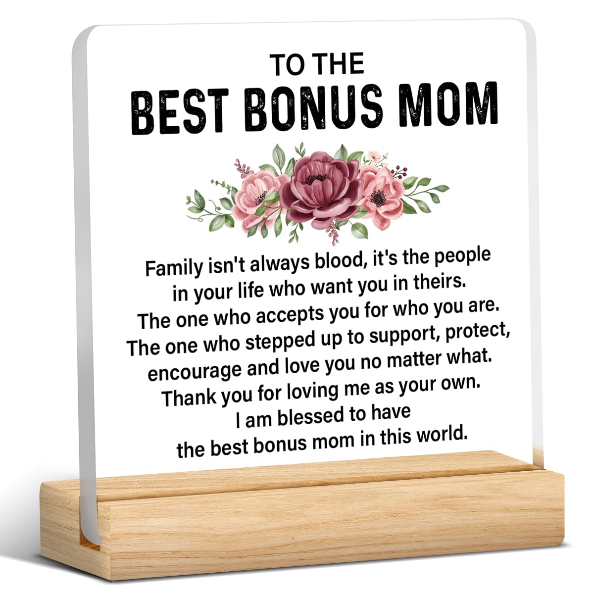 Bonus Mom Gift From Daughter Son, Bonus Mom Mothers Day Gifts, Thank You Gifts for Bonus Mom, Best Bonus Mom Acrylic Sign Keepsake Present