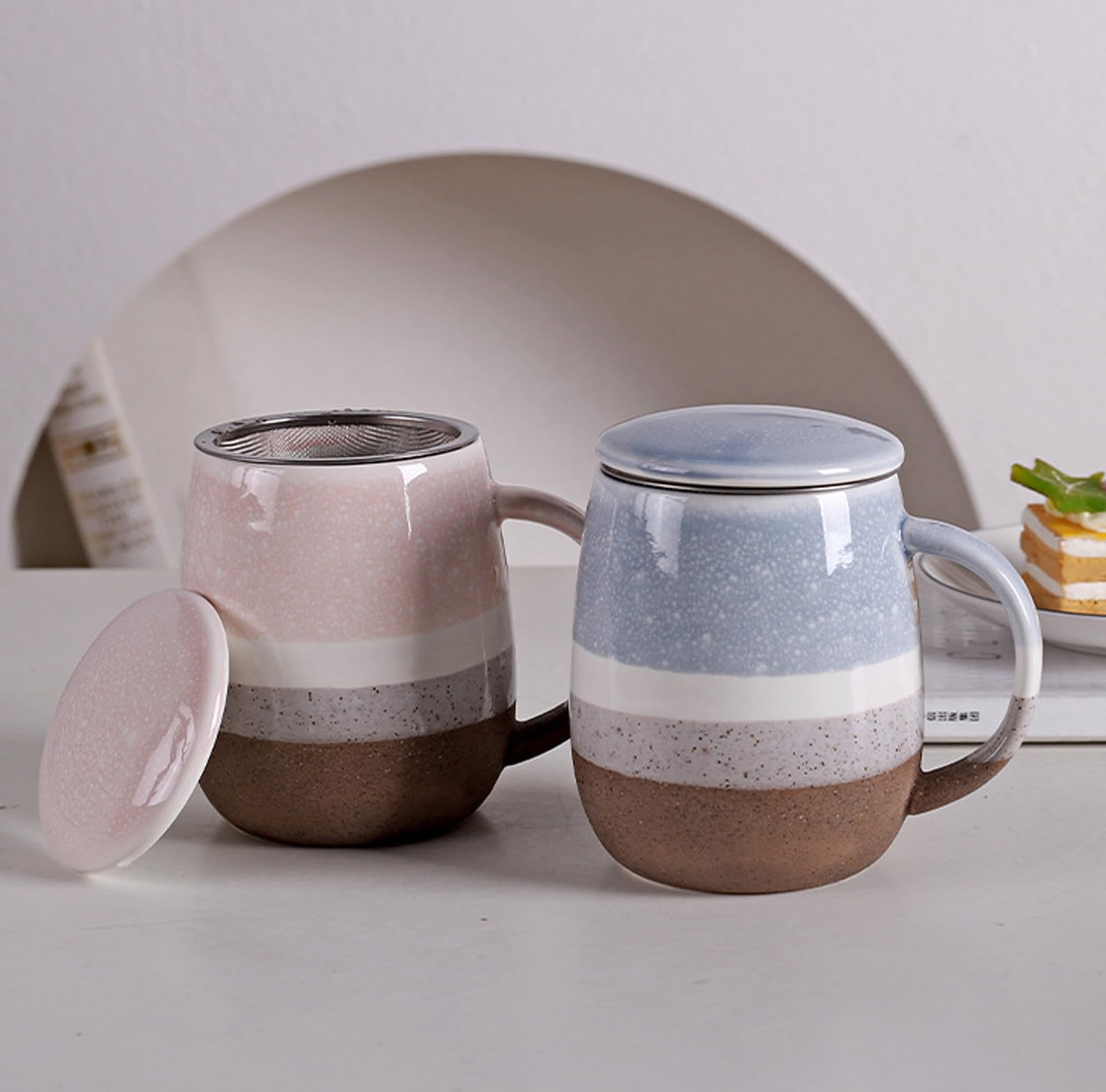 Tazza da tè con coperchio e colino, grande tazza in ceramica, 400 ml, per ammollo del tè