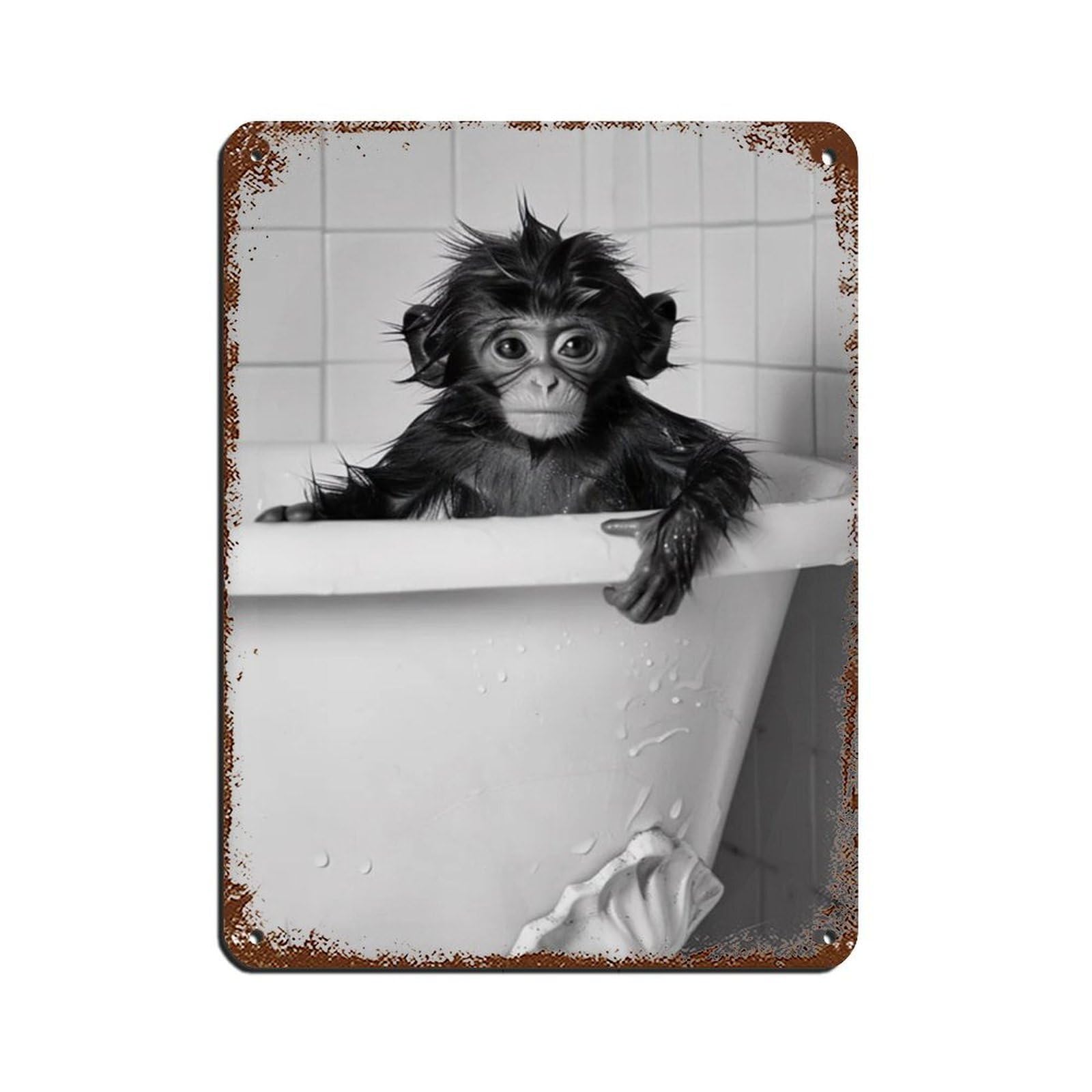 Monkey in The Bathtub, Funny Animal Poster (3) Retro Poster Metal Tin Sign Chic Art Retro Iron Painting Bar People Cave Cafe Family Garage Poster Wall Decoration 12x16inch(30x40cm)