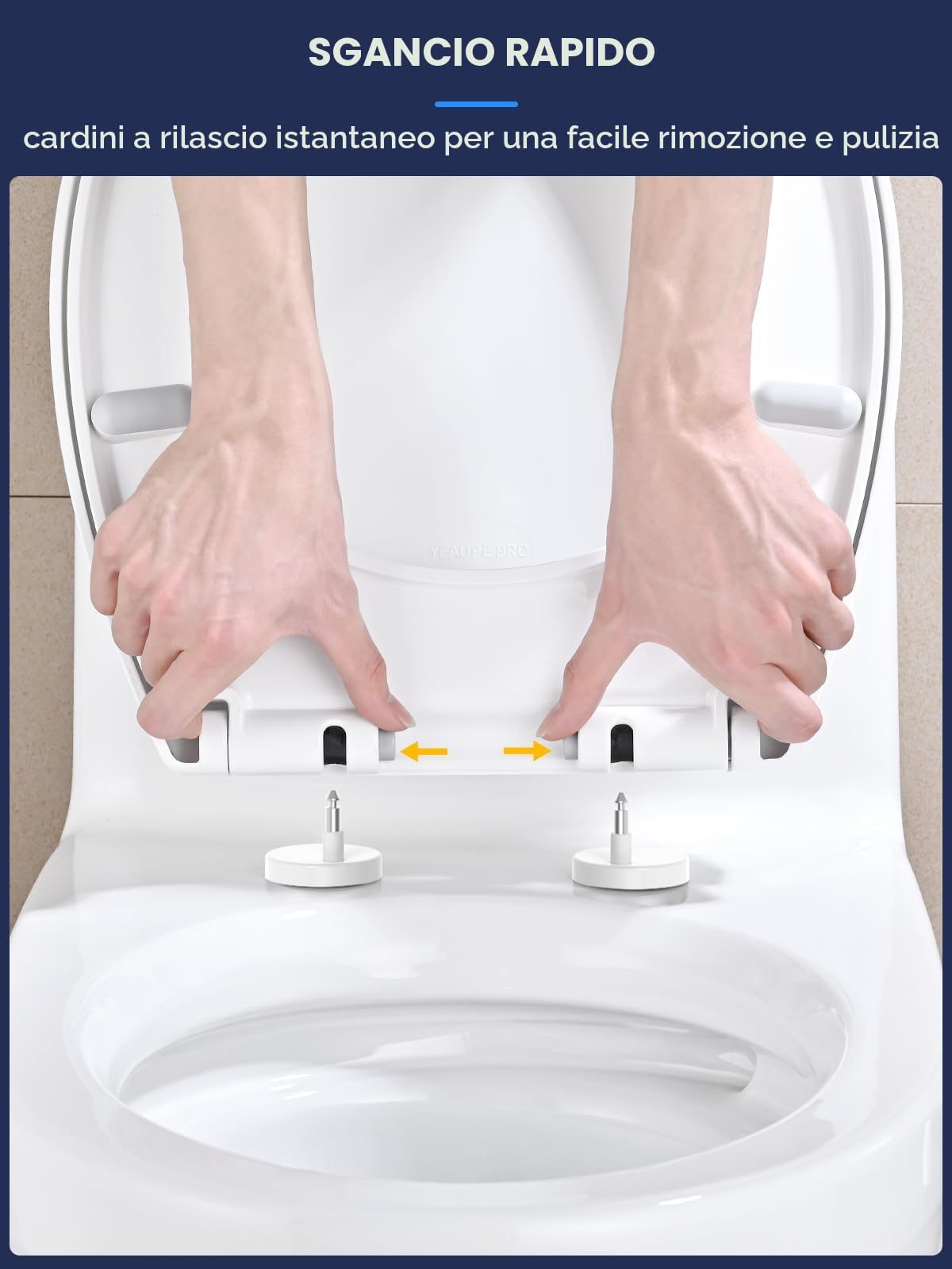 Tavoletta WC Universali O Forma, YEAUPE PRO Copriwater, Sedile WC Chiusura Ammortizzata con Sgancio Rapido a un Pulsante, Plastica Facile da Pulire, Bianco, 44,6 x 37,2 x 4,3 cm