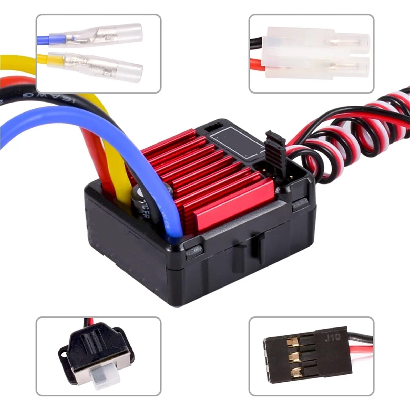 para Axial para SCX10 II para Yikong 1/10 Controlador De Velocidad del Motor Cepillado Impermeable 180/320A 6-12V Accesorios Piezas Coche RC RC Controlador ESC