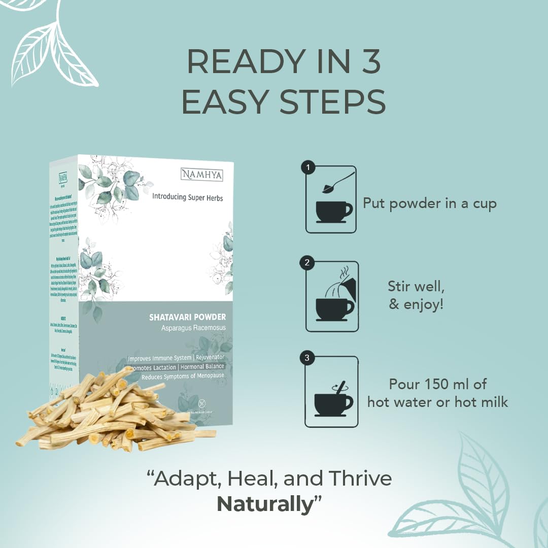 Namhya - Shatavari Powder - 100g (50 Servings) - Balances Hormones, Supports Menstrual & Menopausal Health, Boosts Immunity - Pure Shatavari - Natural, No Preservatives - Balances Vata & Pitta - Image 5 thumbnail