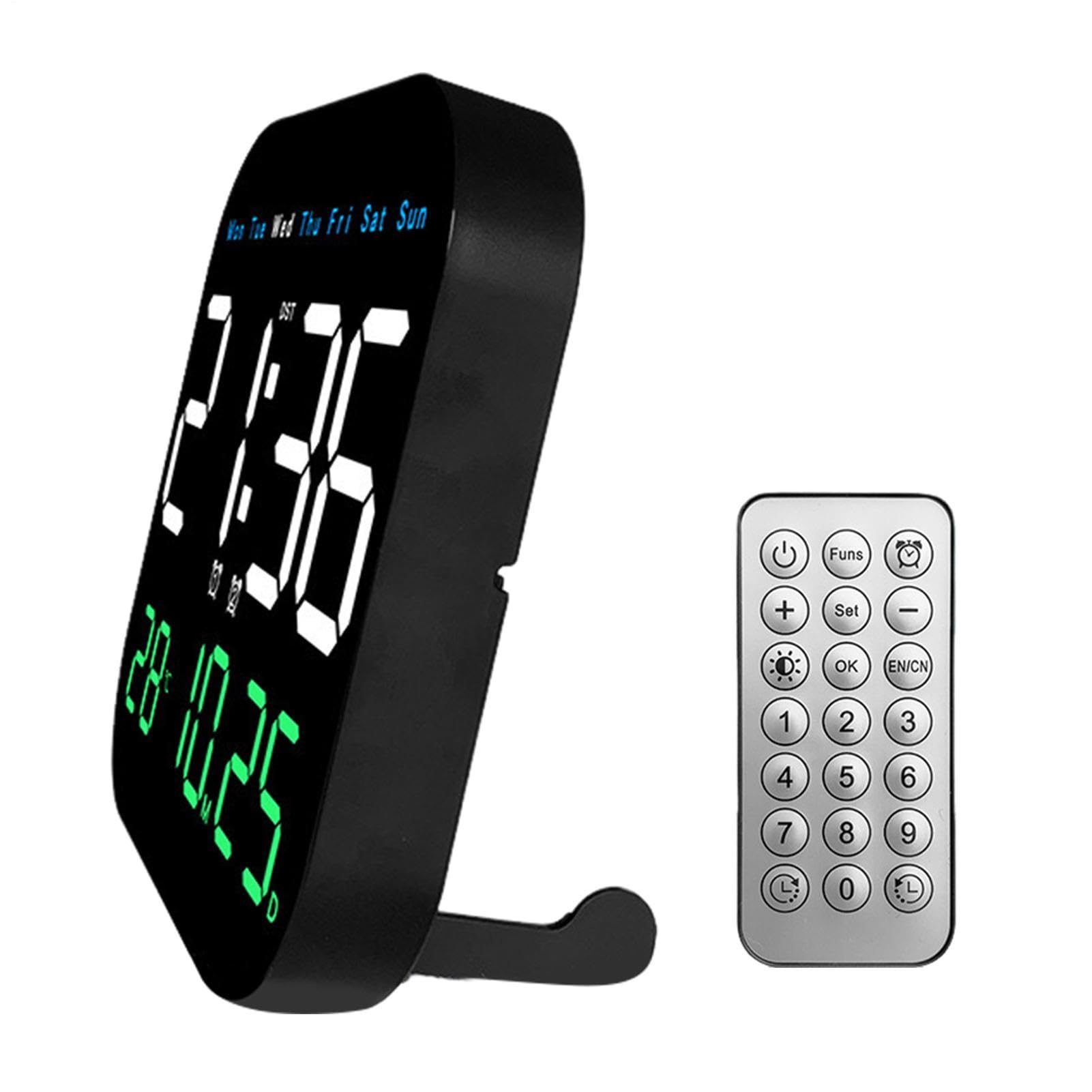 Grande horloge murale numérique avec humidité et télécommande pour maison