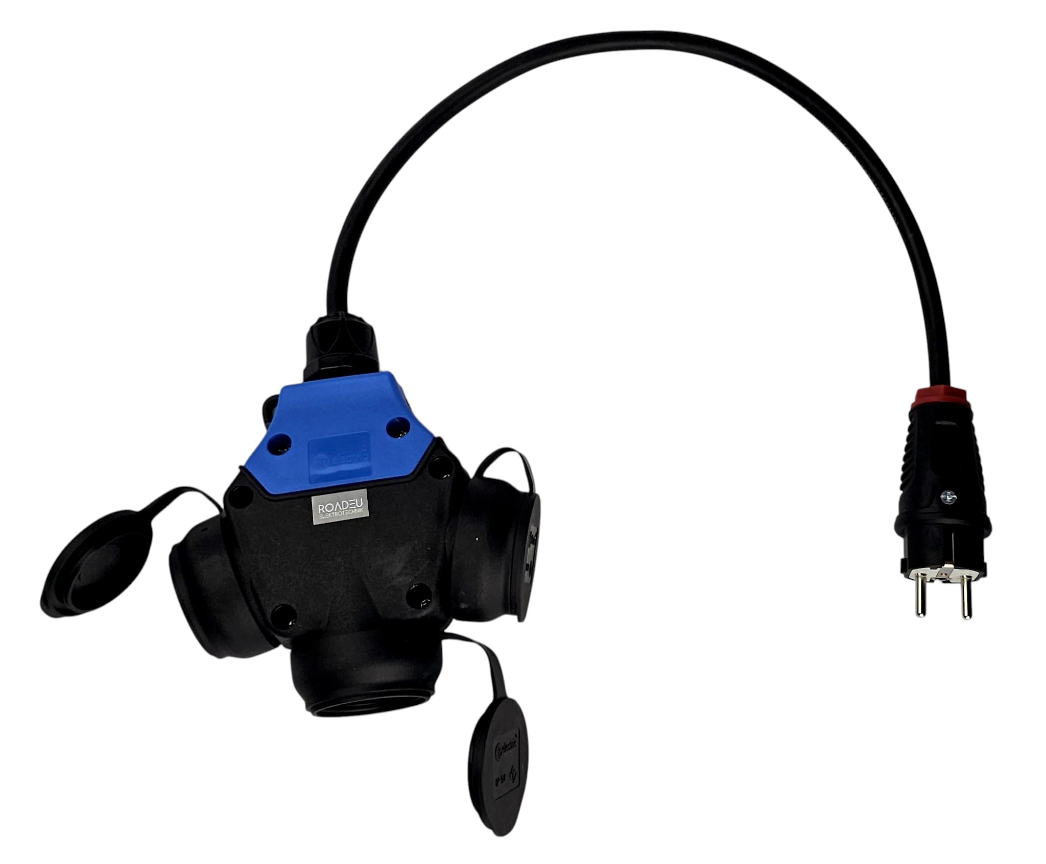 Adattatore Multipresa Schuko 3 Posti 230V 16A – Presa Multipla Tipo F con Cavo in Gomma 0,5 m 3x2,5 mm², IP44 – per Giardino, Garage, Officina e Camper