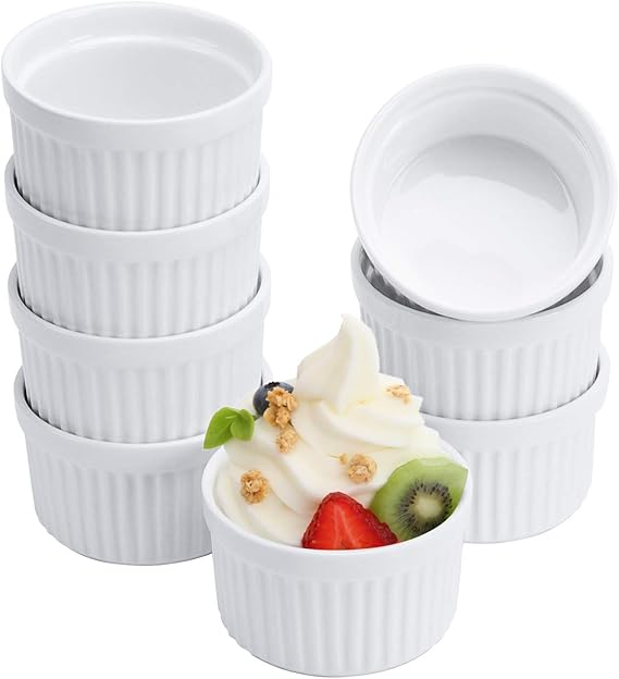 Porcelain Ramekins 4OZ,Set of 8, Souffle Dishes, Oven Safe Ramekin