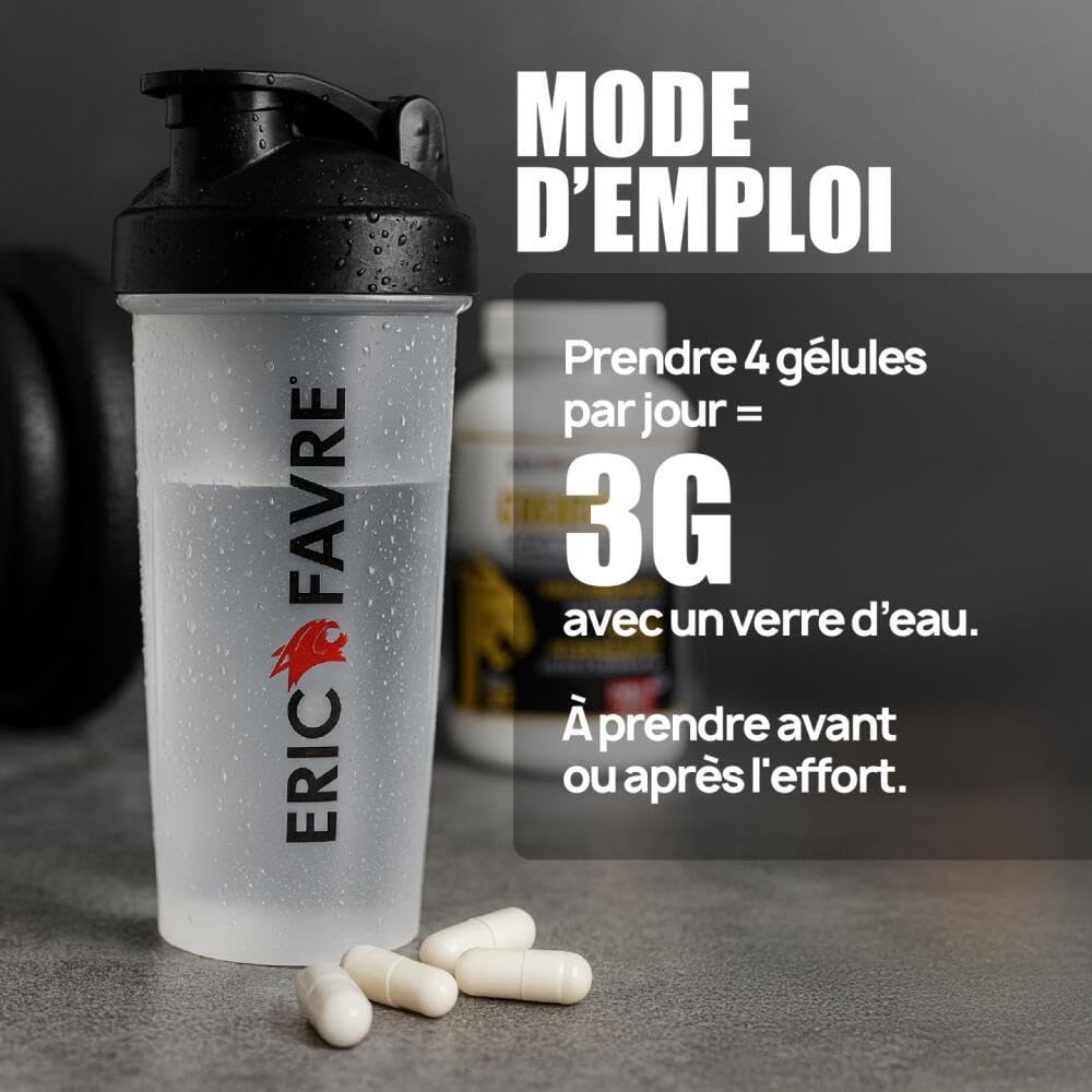 CRÉATINE MONOHYDRATE CREAPURE® - 120 Gélules Végétales - 100% Pure & Hautement Assimilable - Puissance, Explosivité & Performances Sportives - Créatine Brevetée Premium - Cure 30 Jours - Eric Favre