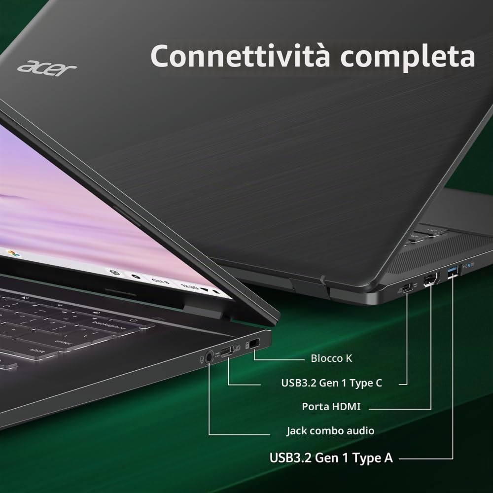 Acer Chromebook Plus 515 Laptop con Google AI - 15,6" Full HD 1920 x 1080 IPS Touch Display | Intel Core i3-1305U | 8GB LPDDR5X | SSD 256GB | Wi-Fi 6E | Fotocamera FHD | Chrome OS | CB515-2HT-33M4