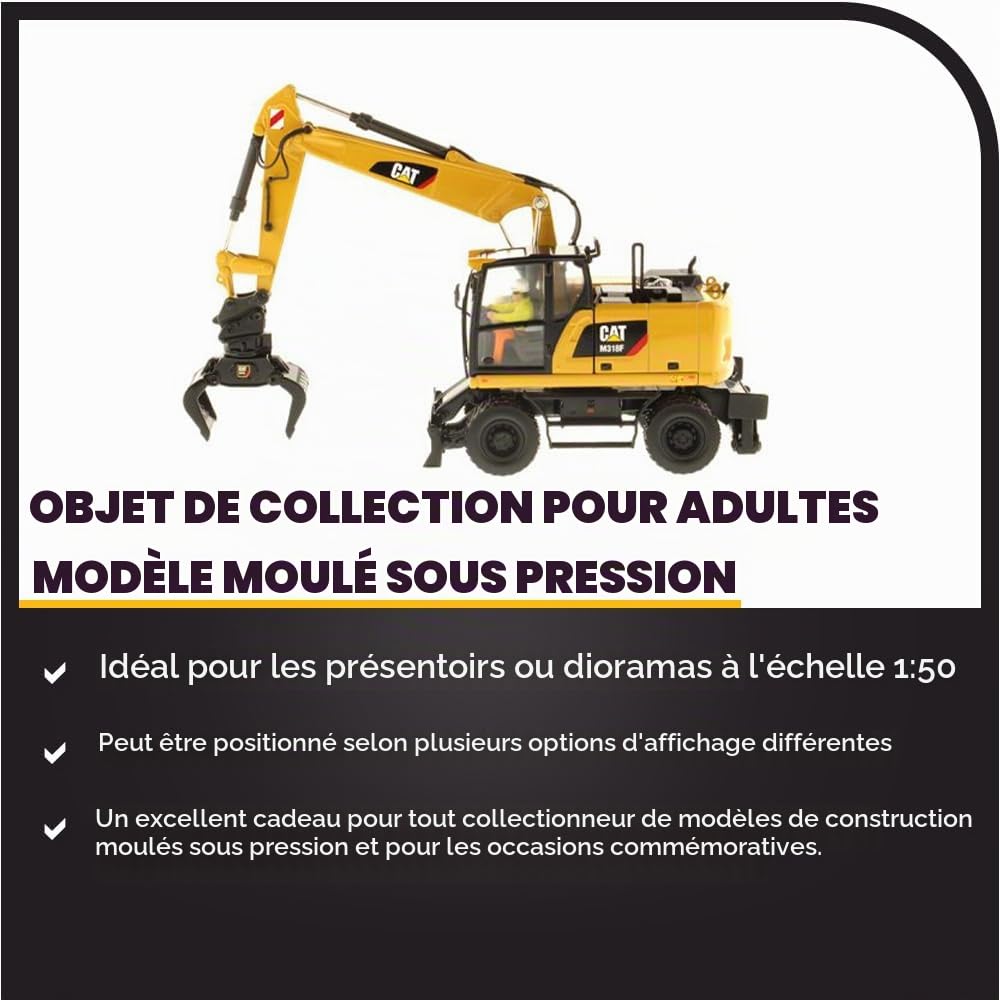 Diecast Masters 85508 - Pelle sur pneus Caterpillar M318F, série High Line, échelle 1:50, env. 17,2 x 5,1 x 6,4 cm, dès 14 Ans, Jaune