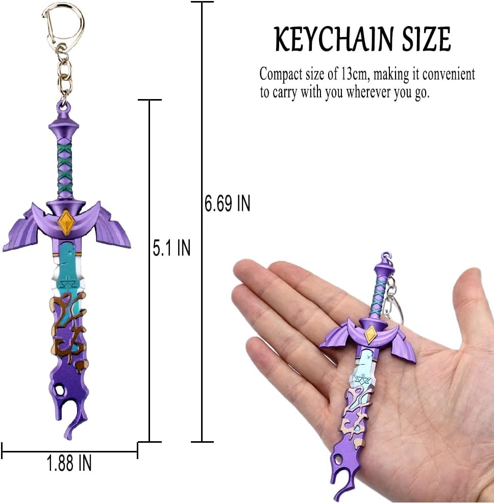 MEETCUTE Decayed MasterSword Keychain Latest,Cool Sword Key Ring for Men and Women Legend of Zeld the Tears Kingdom MasterSword Key chain Cosplay Accessories - Purple