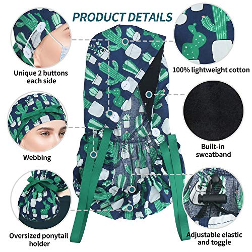 ABAMERICA Working Cap with Button Long Hair, Adjustable Working Hat Ponytail Holder, Tie Back Hats for Women, One Size (1 Pack: Ponytail Cactus) - Thumbnail 5