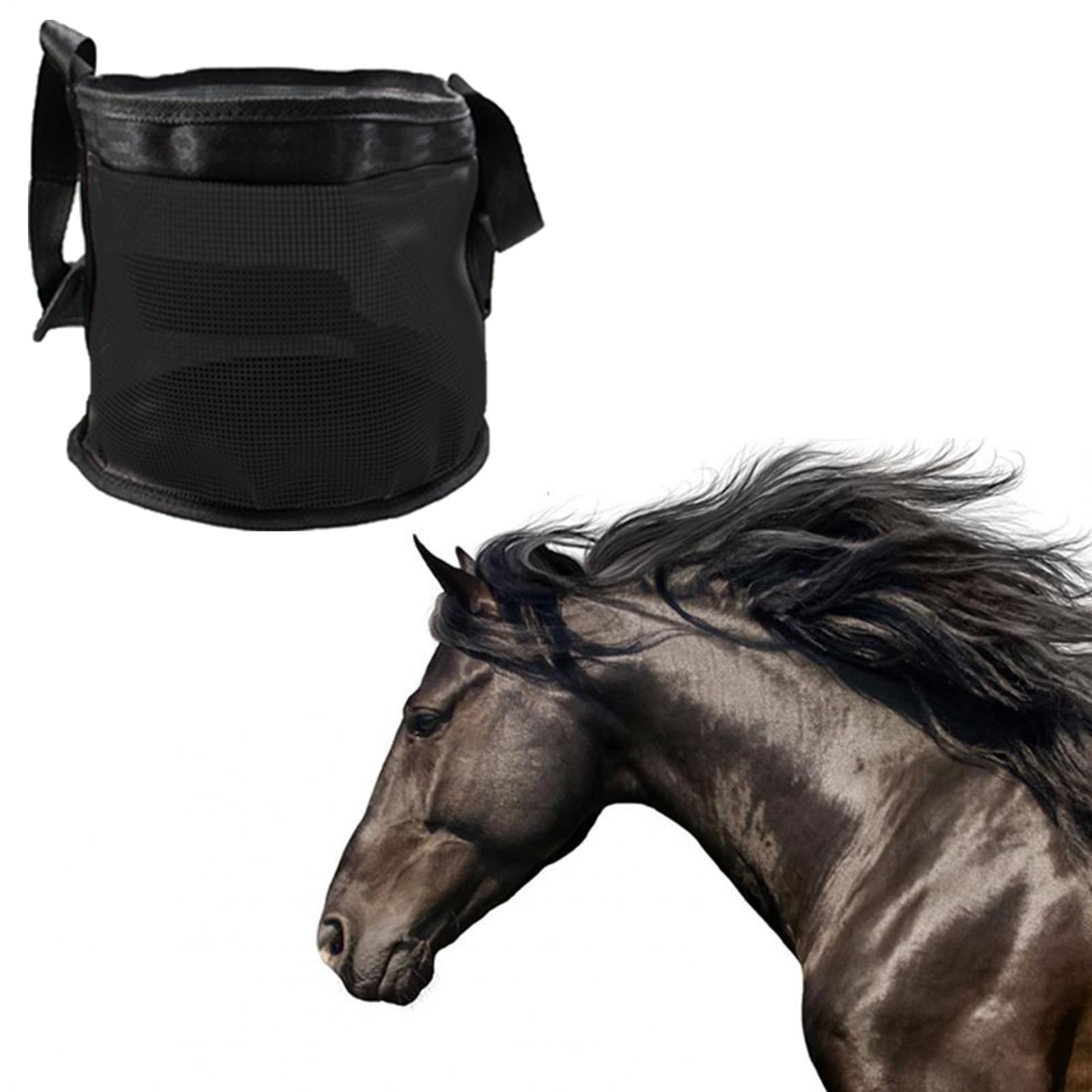 Sacos de pienso, bolsa de alimentación ajustable para bolsas de comida duradera para caballos con correas ajustables, cómodo cojín para el cuello y almohadilla nasal, 3 tamaños