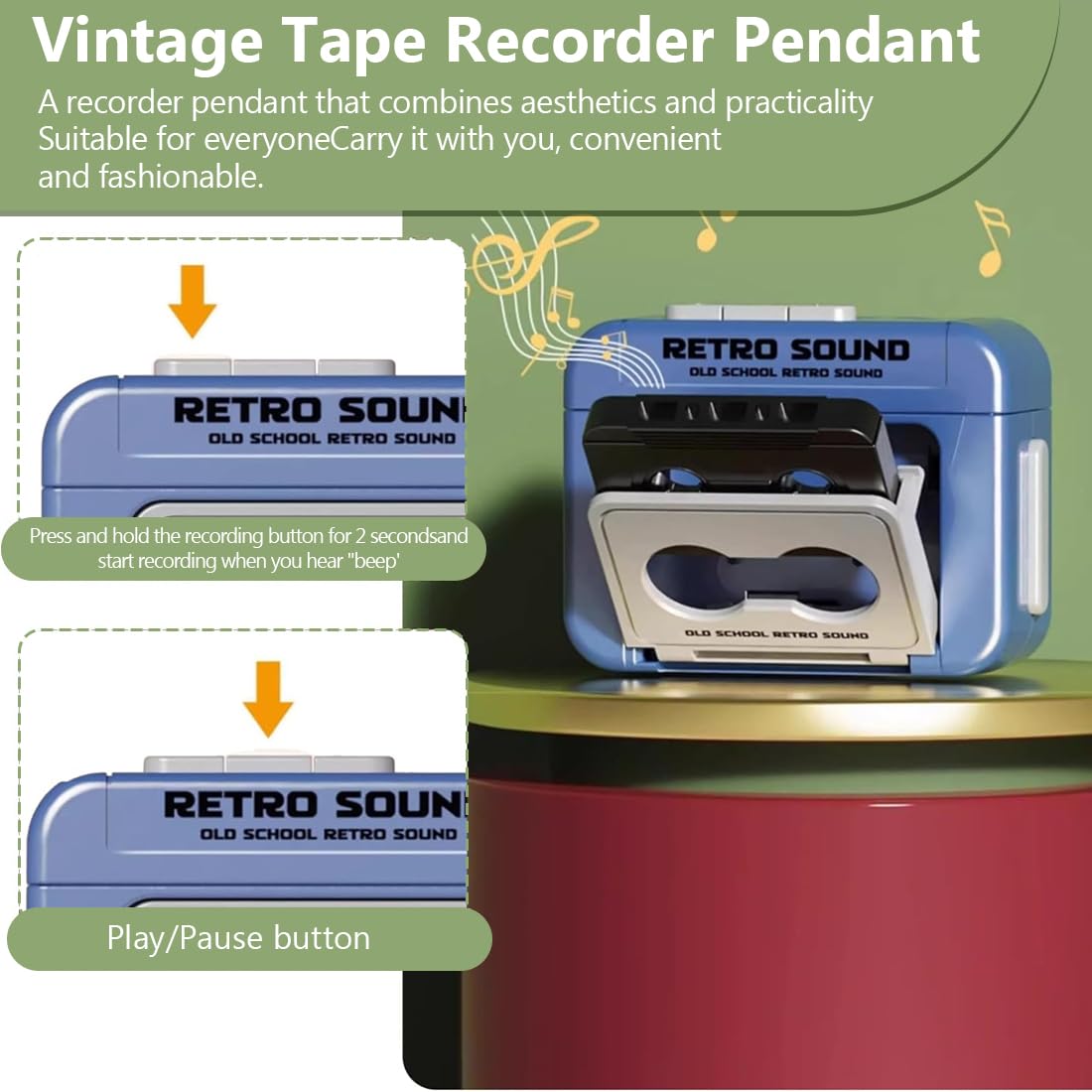 Mini Retro Recorder Tape Keychain Creative Cassette Player Con 3 canzoni Portable