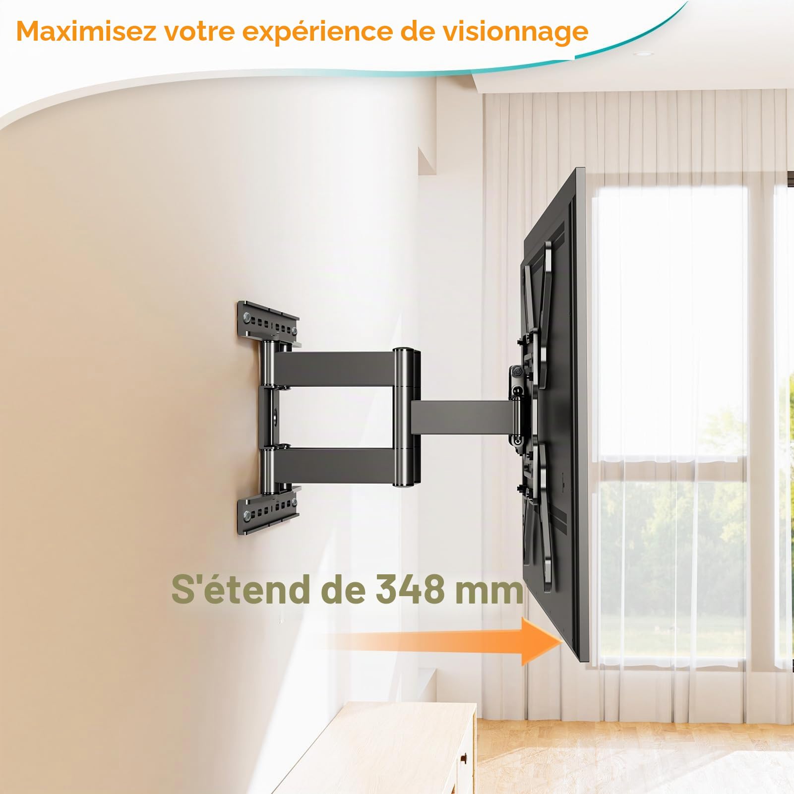 ELIVED Support mural ultra fin pour TV pour la plupart des téléviseurs de 26 à 60 pouces, support mural TV à profil bas, support mural à mouvement complet pivotant et inclinable, VESA max 400x400mm