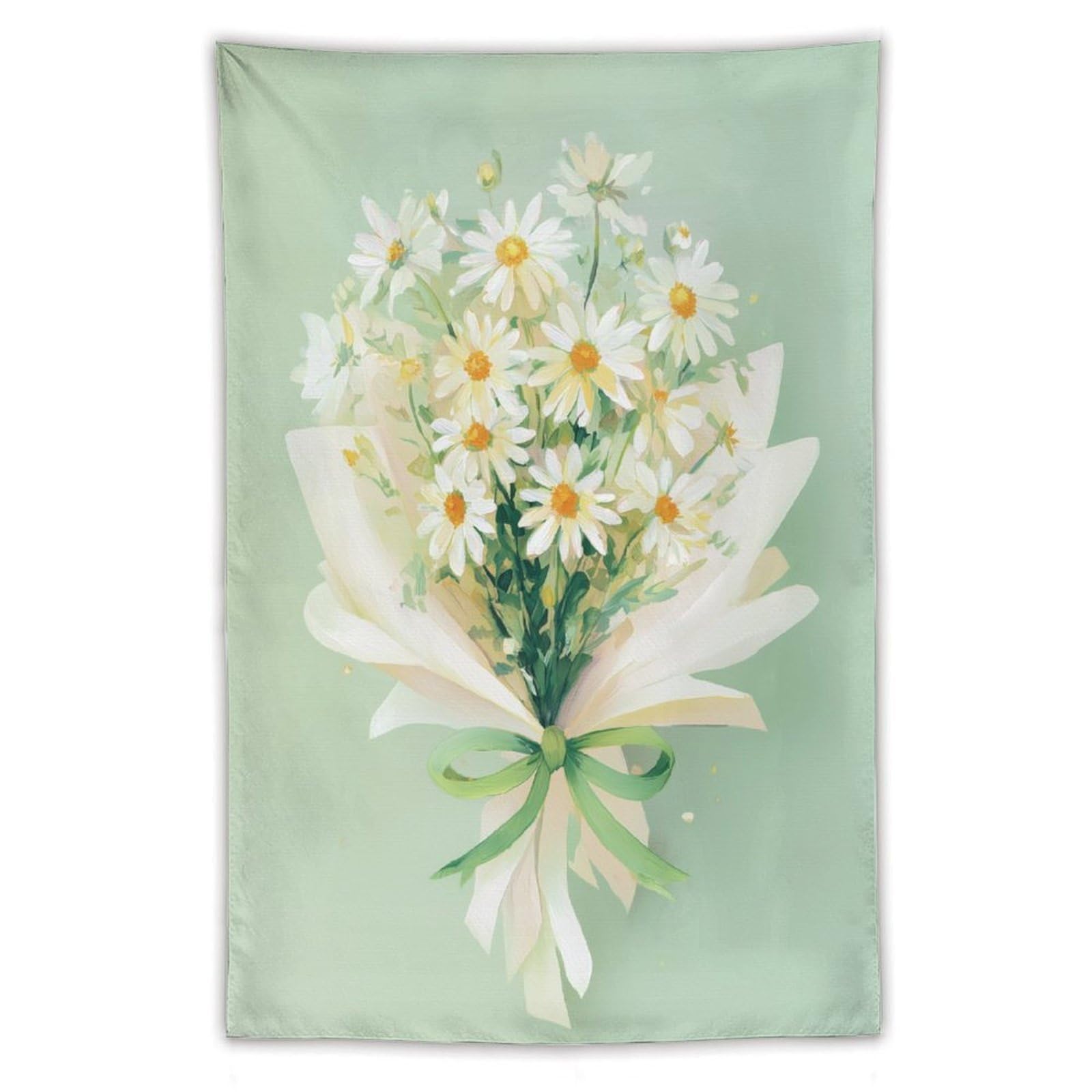 Jubonexis Bouquet of Light Yellow Daisies with Green Ribbon Tapestry Polyester Aesthetic Wall Hanging Bedroom Living Room Dorm Decor 40"x60"