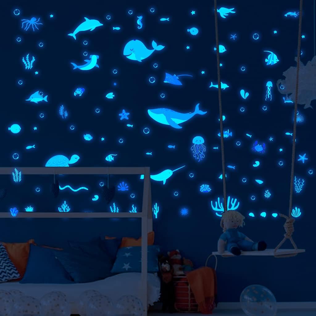 Glow in The Dark Ocean Fish Wall Decals Sea Life Animals