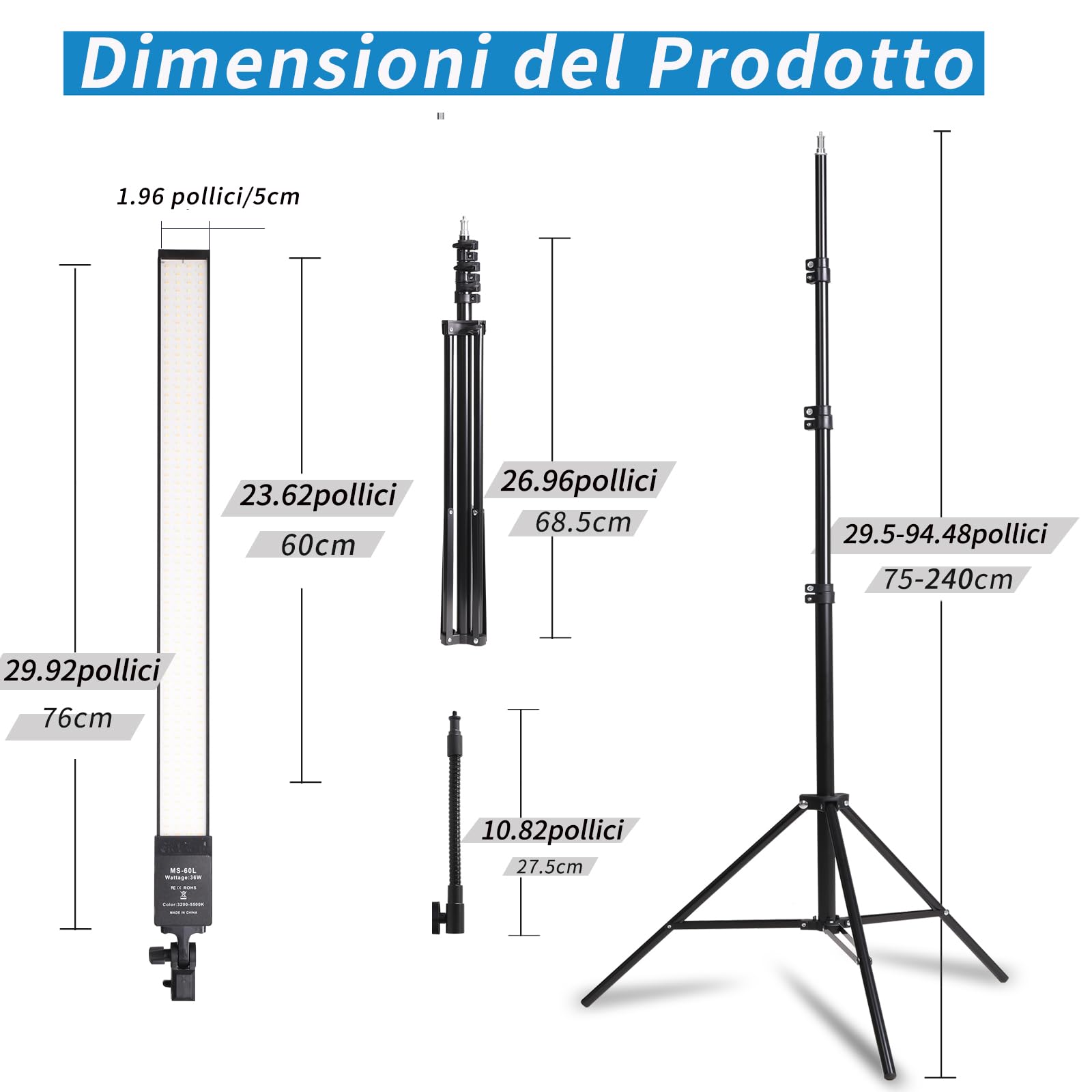 Kit di Luci Fotografiche LED Bastone Bi-colore Luminosità Regolabile per La Registrazione Video, La Fotografia in Studio, Live streaming, Luce di Riempimento Trucco,Tatuaggio Sopracciglia