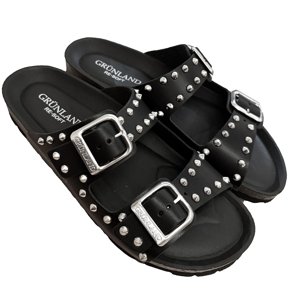 Grunland ciabatte con borchie donna STELLA DARK sandali ecopelle doppia regolazione con sottopiede anatomico RE-Soft