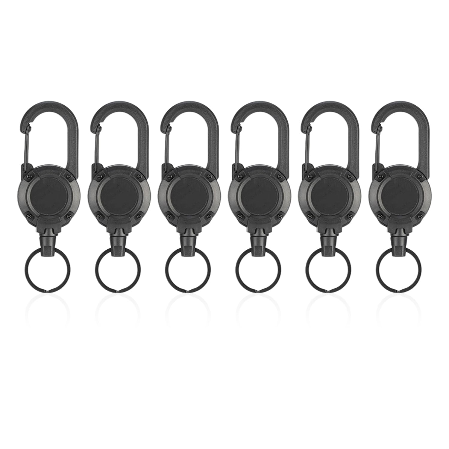 EOWVISN 6 Telescopic Keychains, Steel Wire Drawstring Design, Black Practical Style, Lanyard Easy To Use, Portable Daily Necessities.