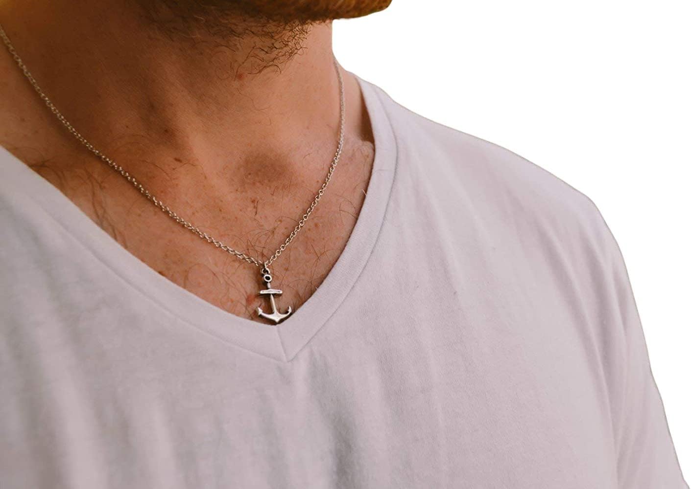 Amazon.com: Anchor necklace for men silver plated pendnat