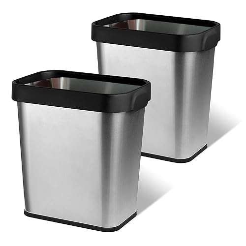 Paquete de 2 cubos de basura de acero inoxidable de 2 galones, cubo de basura con parte superior abierta, 7 x 10 x 11 pulgadas, cubo de basura