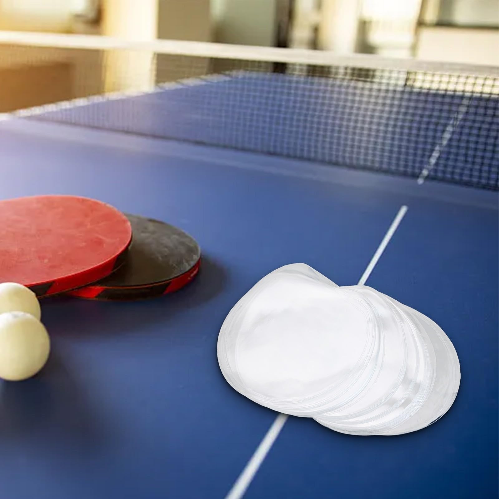 Film de protection en caoutchouc pour raquette de tennis de table – 50 housses transparentes en PVC pour raquette de ping-pong en caoutchouc 16,9 x 16,9 cm réutilisables pour une application