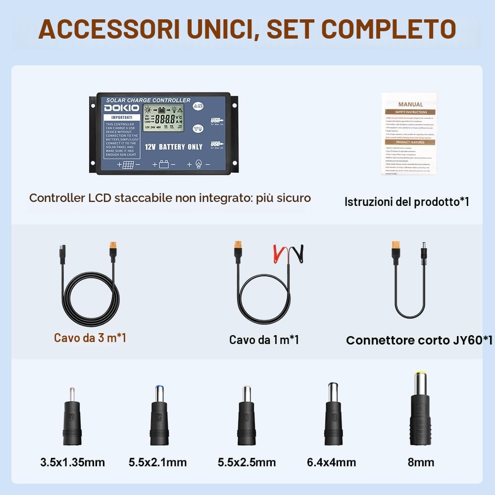 DOKIO 200W Pannello Solare Portatile (4,4 kg, 67 * 49cm) Mobile e Pieghevole + 20A Regolatore con Presa USB 5V 2A