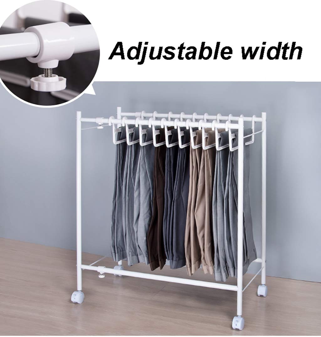 Perchero móvil para Pantalones, Soporte para Bufanda de Ancho Ajustable con Ruedas giratorias, Perchero para 20 Pantalones para guardarropa, Color Blanco