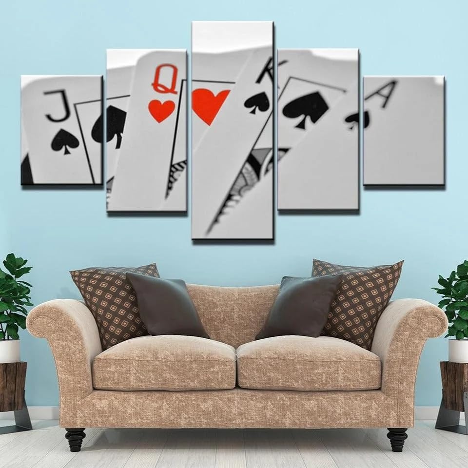 Deco murale salon grand tableau 5 parties poker design interieur
