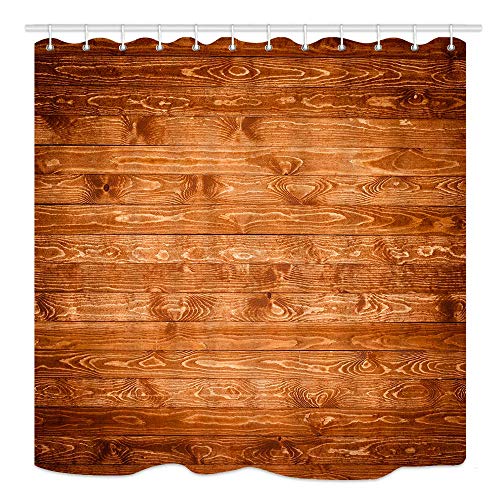 JOOCAR Design Duschvorhang, Holz, rustikale braune Holzbrett-Tapete, wasserdichter Stoff, Badezimmer-Dekor-Set mit Haken Cover