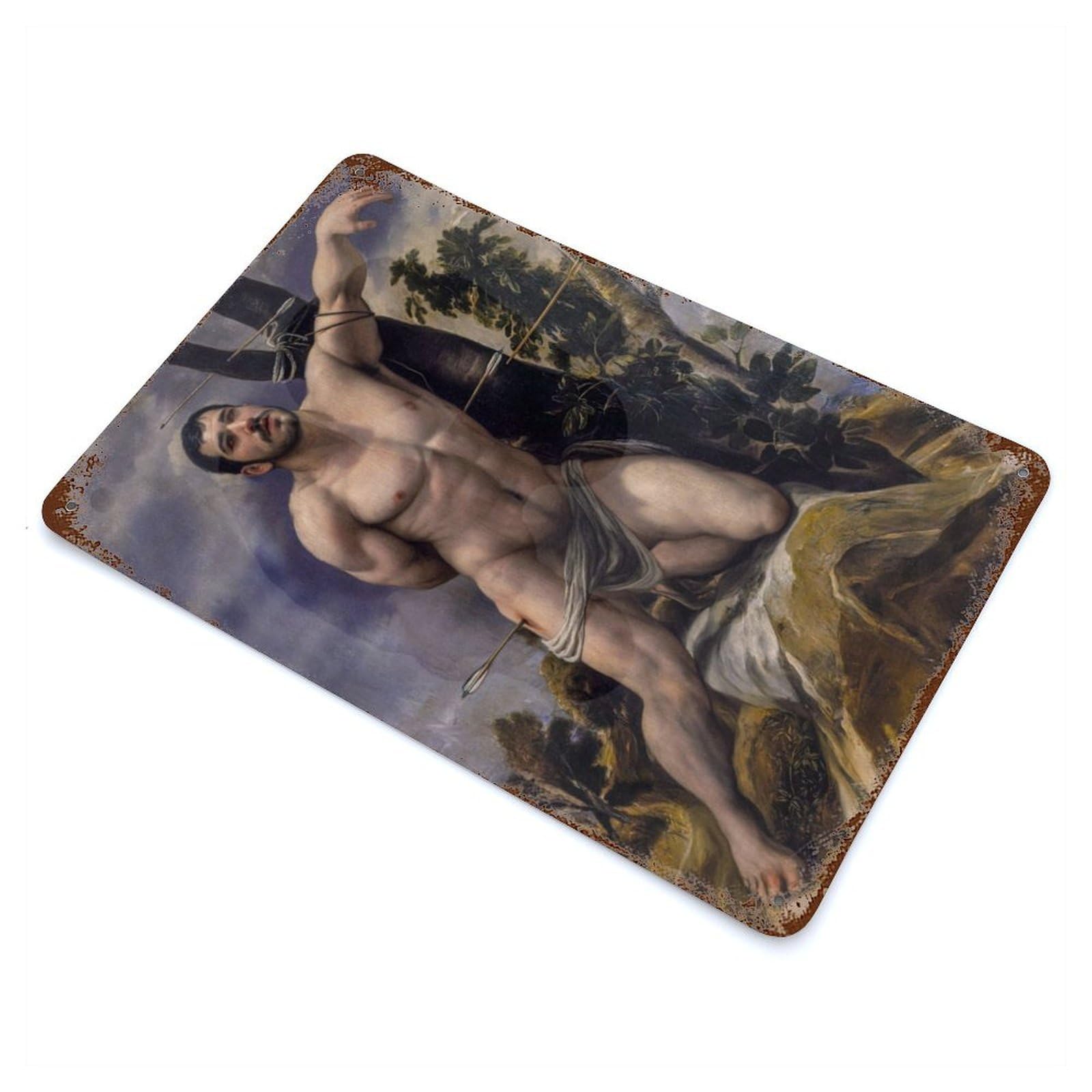 Rust Effect Sebastian Weathered Tin Sign 11.8"x7.9", Retro Wall Decor for Garage, Bar And Workshop Decor