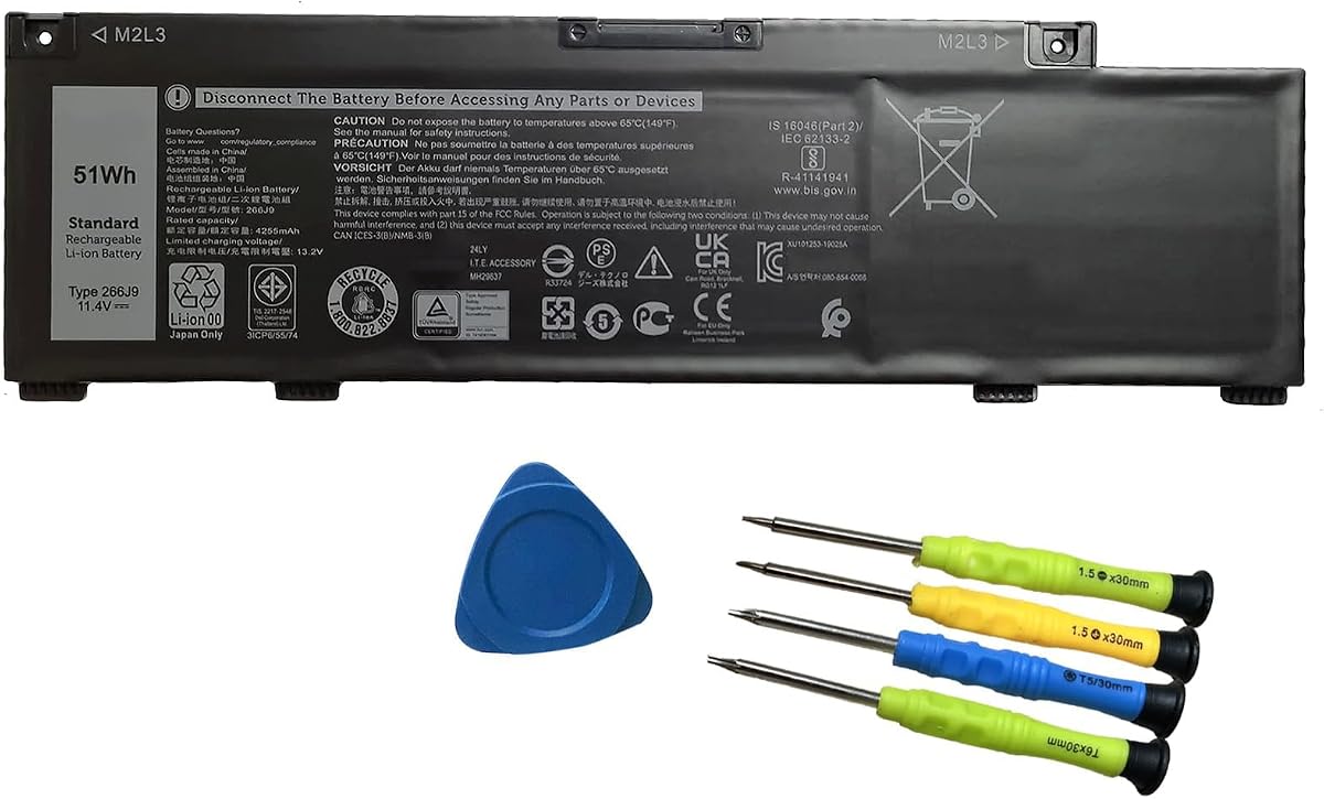 51Wh 266J9 Battery Replacement for Dell G3 15 3590 3500 G5 15 5500 SE 5505 P89F Inspiron 5490 INS 15PR-1545W 1548BR 1645W 1742BR 1742W Series 0415CG C9VNH 0PN1VN 0M4GWP 11.4V 3-Cell