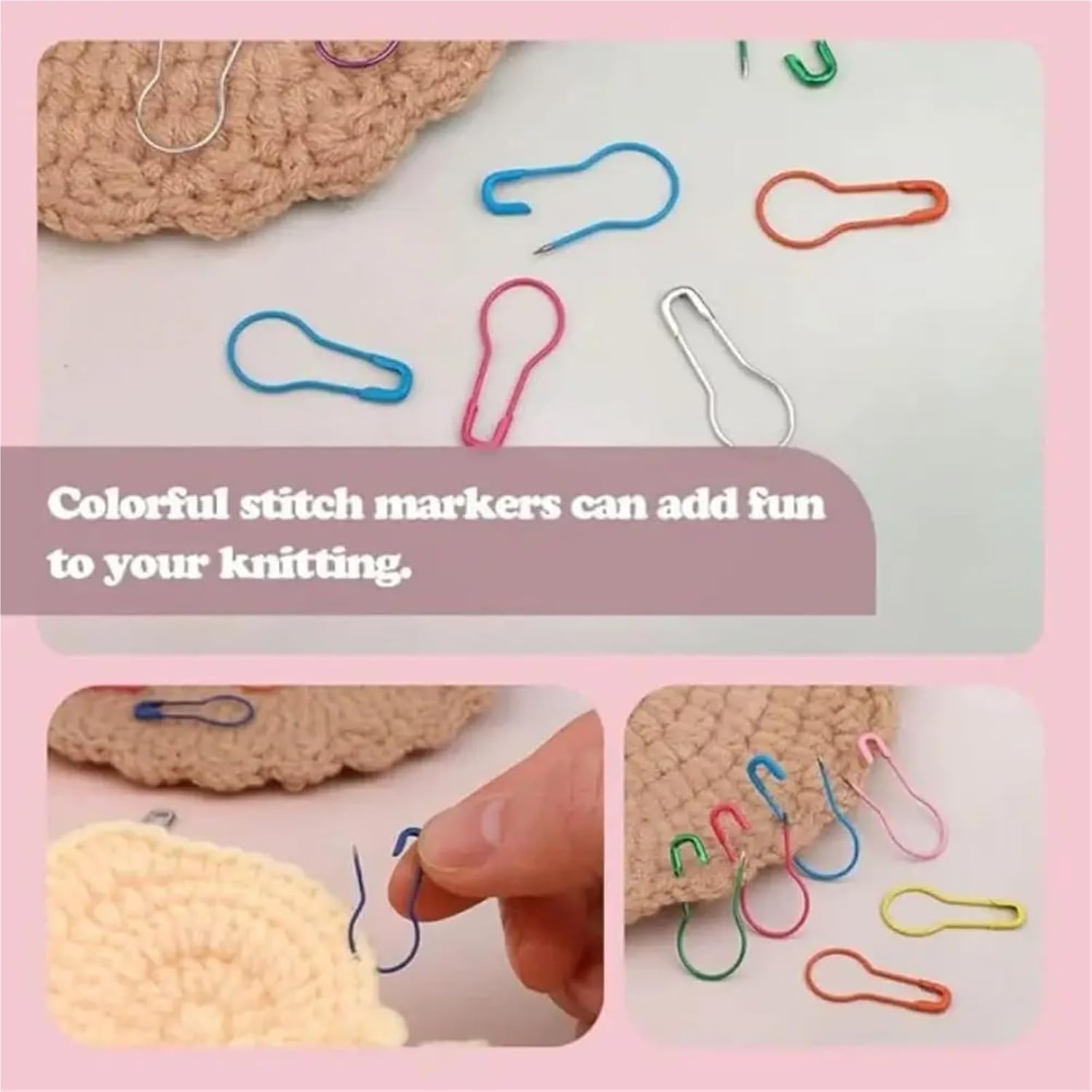 Stitch Markers 3 Set (300 Pcs/Set) Metal Gourd Pin Safety Marking Buckle Colourful Crochet Clips with 9 Sewing Needles Pear Shape Clothing Tags